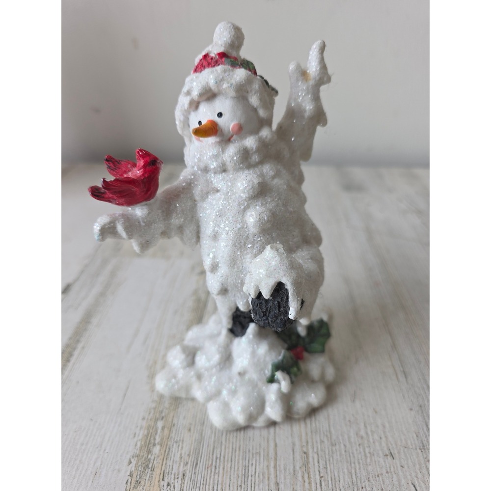 Vintage‎ snowman Cardinal statue figurine glitter decor Xmas tree